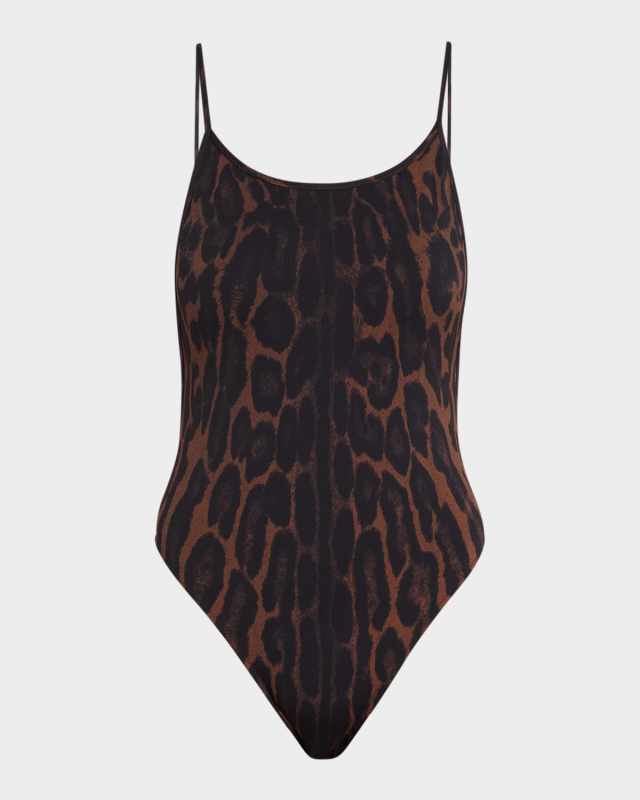 Ocelot-Print Jersey Backless One-Piece Swimsuit